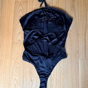 Elegant Black Satin Bodysuit